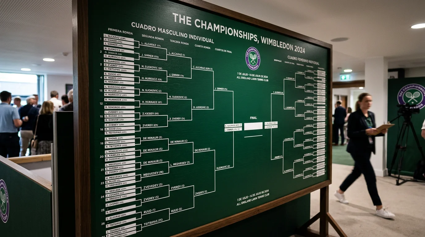 Pared con el tablero oficial del cuadro de jugadores de Wimbledon