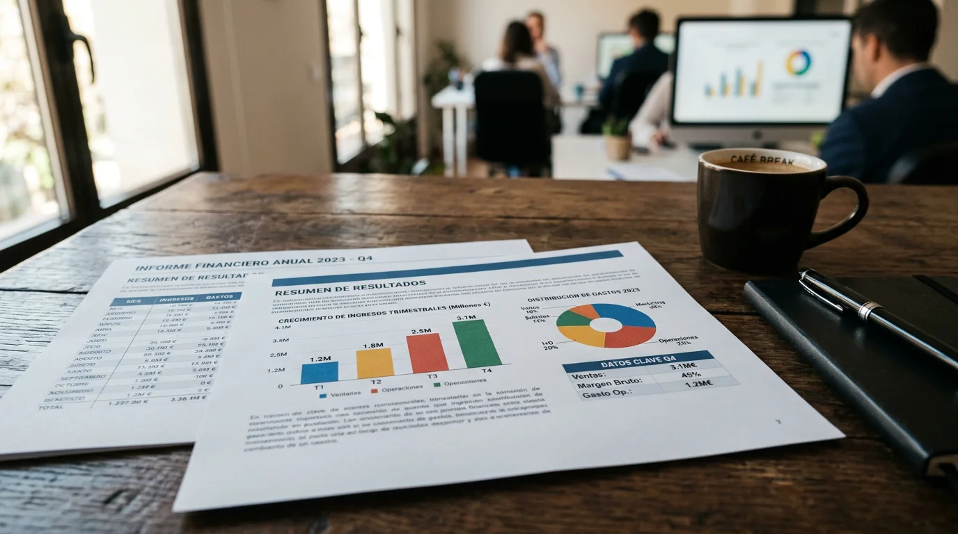 Documento impreso con gráficos de datos de mercado sobre una mesa de trabajo