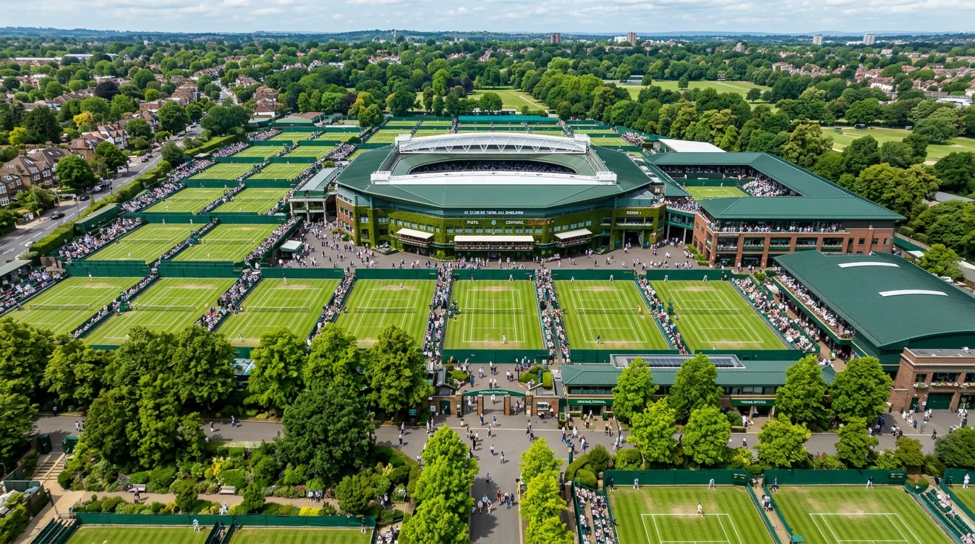 Vista aérea del complejo del All England Club con pistas y edificios anexos